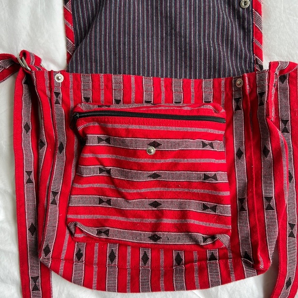 Sagada Weaving Bag Handwoven Crossbody Front Flap Red Black White Cotton Pocket - Picture 4 of 6